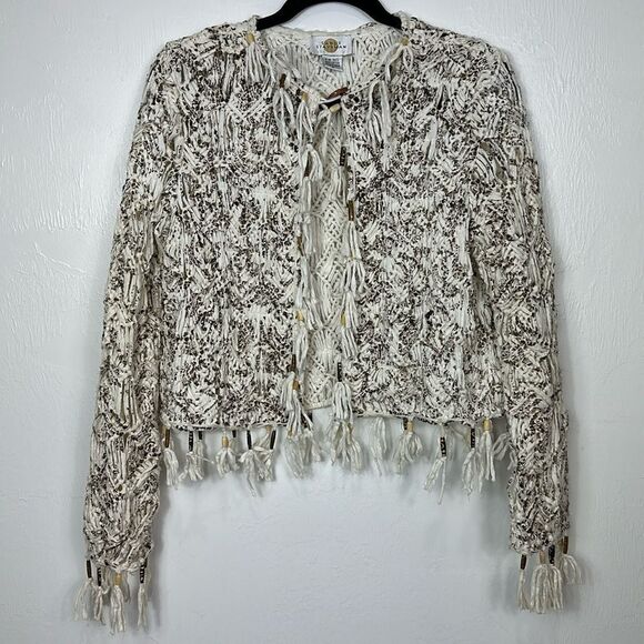 Sandy Starkman Boho Cotton Frayed Accents Button Closure Cardigan Size M - Picture 1 of 10